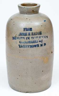 Very TANEYTOWN, MD Stoneware Advertising Tobacco Jar, Baltimore, MD origin