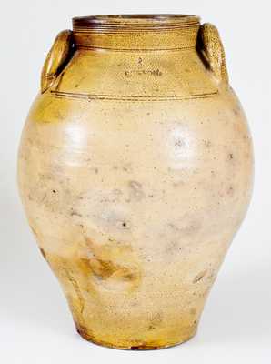 3 Gal. Early BOSTON Stoneware Jar with Iron-Oxide Dip att. Frederick Carpenter