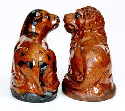 Very Unusual Pair of Redware Male and Female Lions, probably Pennsylvania