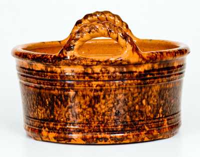 Outstanding JOHN BELL / WAYNESBORO Redware Butter Tub w/ Profuse Manganese Decoration