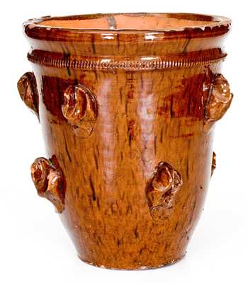 Fine Large-Sized Redware Flowerpot with Applied Rustic Features
