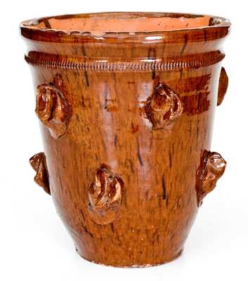 Fine Large-Sized Redware Flowerpot with Applied Rustic Features