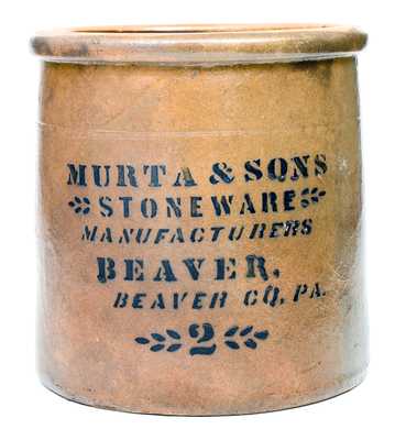 Rare MURTA & SONS / STONEWARE MANUFACTURERS / BEAVER, PA Stoneware Crock