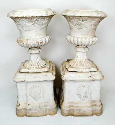 Lot of Two: Unusual Ceramic Ulysses S. Grant Urns, probably Ohio, late 19th century