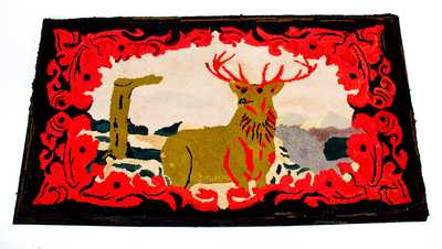 Large-Sized Wool Hooked Rug with Stag Design