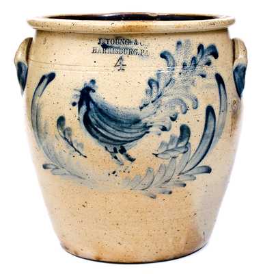 J. YOUNG & CO. / HARRISBURG, PA Stoneware Rooster Crock