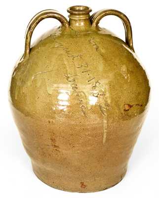 David Drake Double-Handled Stoneware Jug, Incised Lm / August 31. 1852 / Dave, Made at Lewis Miless Stony Bluff Manufactory, Horse Creek Valley, Edgefield, South Carolina