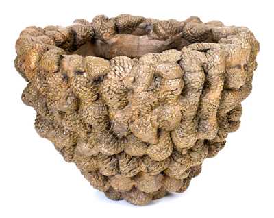 Extremely Rare Stoneware Hanging Flowerpot w/ Applied Pine Cones, David Greenland Thompson, Morgantown, WV