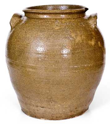 Five-Gallon Alkaline-Glazed Stoneware Jar, Incised Lm, attributed to Dave at Lewis Miles Stony Bluff Manufactory, Horse Creek Valley, Edgefield District, SC, circa 1855