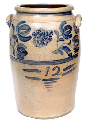 James Hamilton, Greensboro, PA Twelve-Gallon Stoneware Jar with Applied Rose Motif