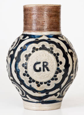 Exceptional Westerwald Stoneware "GR" Jug w/ Incised Decoration, 18th century