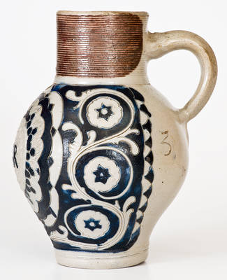 Exceptional Westerwald Stoneware "GR" Jug w/ Incised Decoration, 18th century