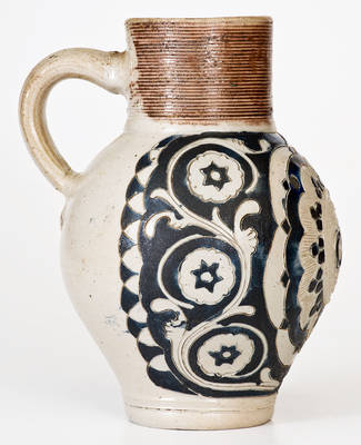Exceptional Westerwald Stoneware "GR" Jug w/ Incised Decoration, 18th century