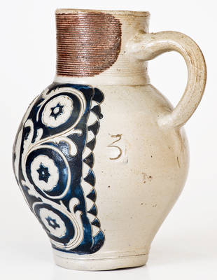 Exceptional Westerwald Stoneware "GR" Jug w/ Incised Decoration, 18th century