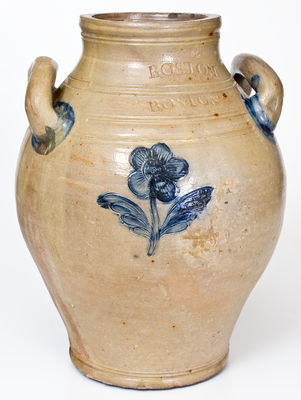 BOSTON Stoneware Jar w/ Stamped Floral Designs, Jonathan Fenton, Boston, MA,  circa 1794-1797