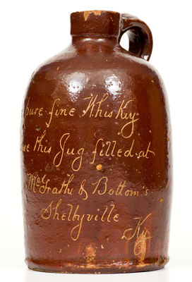 Small-Sized Stoneware Script Jug with Shelbyville, KY Advertising, American, circa 1885