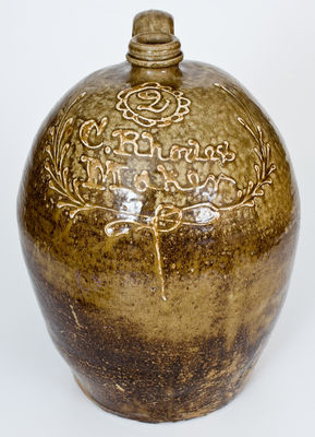 C. Rhodes / Maker (Collin Rhodes, Edgefield District, SC) Kaolin-Slip Decorated Stoneware Jug