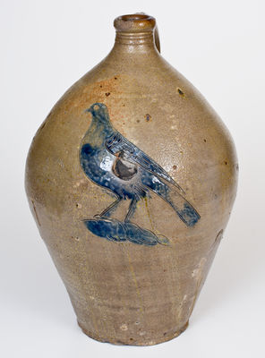 Three-Gallon Manhattan Stoneware Jug with Large Incised Bird Decoration