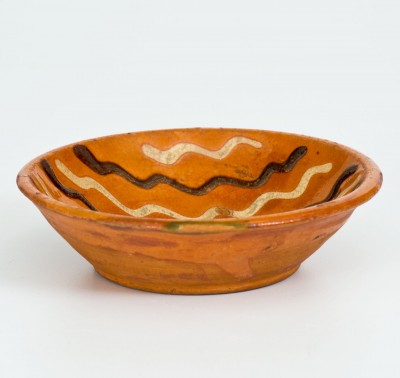 Exceptional Small-Sized Pennsylvania Redware Dish w/ Profuse Two-Color Slip Decoration, probably Berks County