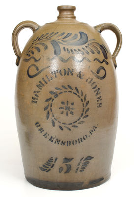 Five-Gallon HAMILTON & JONES / GREENSBORO, PA Double-Handled Stoneware Jug