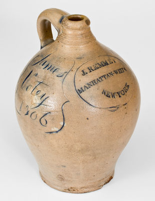 J. REMMEY / MANHATTAN-WELLS / NEW-YORK Stoneware Wine Jug for James Votey, 1806