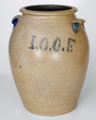 Extremely Rare R. WEAVER Ohio Odd Fellows Stoneware Jar w/ Incised Floral Decoration