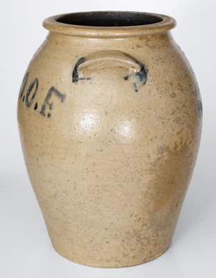 Extremely Rare R. WEAVER Ohio Odd Fellows Stoneware Jar w/ Incised Floral Decoration