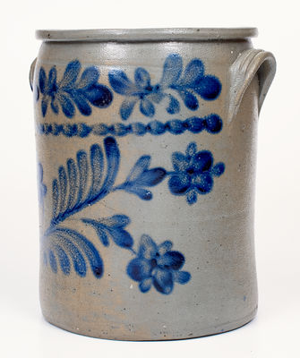 Rare and Fine attrib. J. H. Miller, Brandenburg, KY Stoneware Jar w/ Elaborate Floral Decoration
