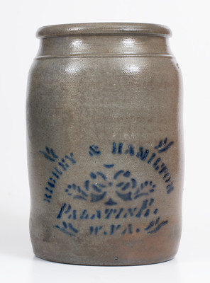 RICHEY & HAMILTON / PALATINE. / W.VA. Cobalt-Decorated Stoneware Jar