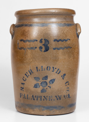 Three-Gallon RAGER LLOYD & CO / PALATINE. W VA Stoneware Jar