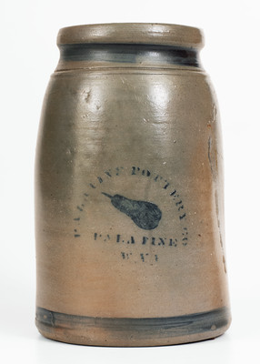 Large-Sized PALATINE POTTERY CO / PALATINE / W VA Stoneware Canning Jar w/ Pear Motif