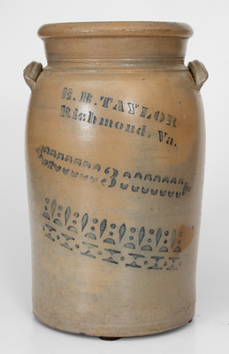 Three-Gallon E.B. TAYLOR / Richmond, Va. Stoneware Advertising Churn, attrib. Donaghho