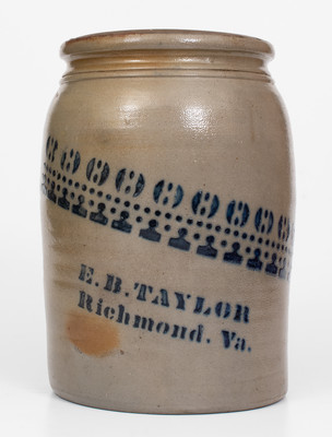 Two-Gallon E.B. TAYLOR / Richmond. Va. Stoneware Advertising Jar, attrib. Donaghho