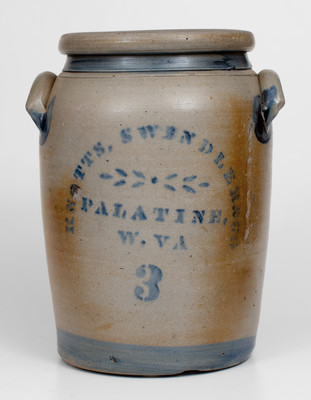 Three-Gallon KNOTTS, SWINDLER & CO / PALATINE, / W. VA Cobalt-Decorated Stoneware Jar