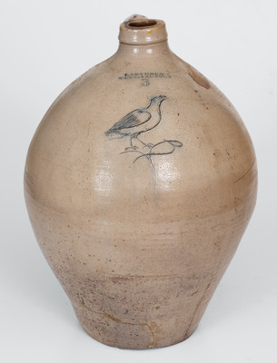 Three-Gallon I. SEYMOUR / TROY FACTORY (New York) Stoneware Incised Bird Jug, c1830