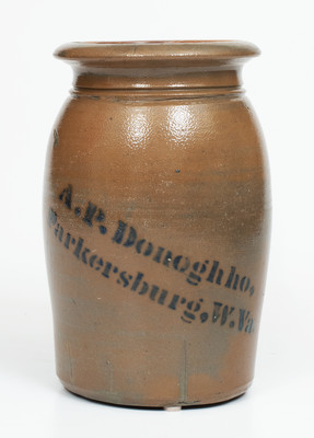 Scarce A.P. Donaghho Stoneware Canning Jar w/ Misspelled Maker's Mark, Parkersburg, WV
