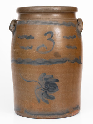 Three-Gallon Palatine, West Virginia Stoneware Jar w/ Freehand Cobalt Decoration
