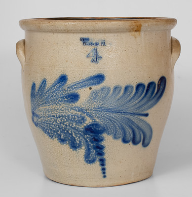 Four-Gallon EVAN R. JONES / PITTSTON, PA Stoneware Jar w/ Elaborate Cobalt Floral Decoration