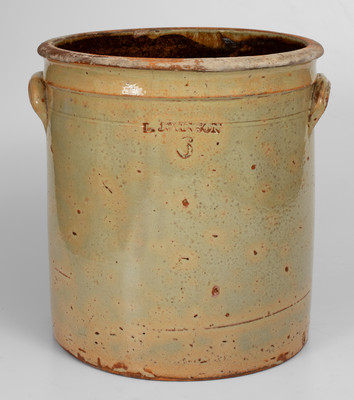 Rare L. JOHNSON (Lorenzo Johnson, Newstead, Erie County, NY) Redware Jar, c1850-1886