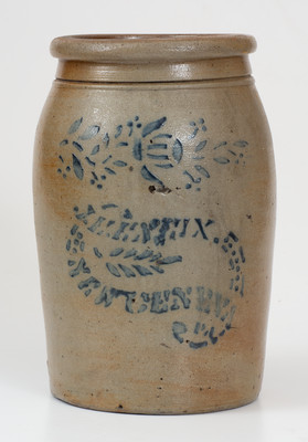 J.E. ENEIX / NEW GENEVA / PA Cobalt-Decorated Stoneware Jar, circa 1875