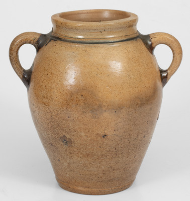 Rare Double-Handled Manhattan / New York City Stoneware Jar w/ Two-Color Slip Decoration, circa 1770