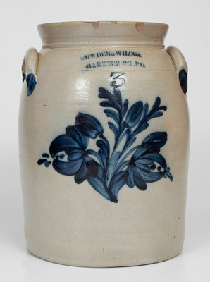 3 Gal. COWDEN & WILCOX / HARRISBURG, PA Stoneware Jar w/ Elaborate Floral Decoration