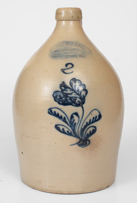 2 Gal. BURGER & LANG / ROCHESTER, NY Stoneware Jug w/ Floral Decoration, c1875