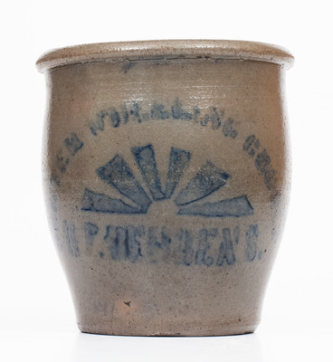 Rare Small-Sized CENTER WHEELING GROCER / H.F. BEHRENS Stoneware Jar