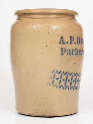 A.P. Donaghho, / Parkersburg. W.Va. Two-Gallon Cobalt-Decorated Stoneware Jar