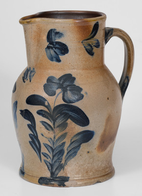 Remmey Pottery, Philadelphia, PA Stoneware Pitcher w/ Cobalt Floral Decoration, circa 1865