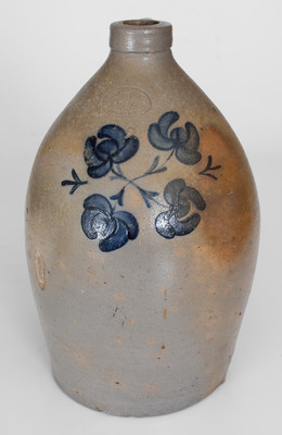Samuel I. Irvine / Newville, Pennsylvania Stoneware Jug w/ Cobalt Floral Decoration, c1865