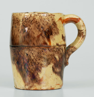 Multi-Glazed Shenandoah Valley Redware Mug, Strasburg, Virginia, circa 1890
