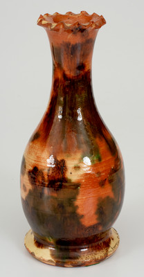 Outstanding attrib. J. Eberly & Co., Strasburg, VA Multi-Glazed Redware Crimped-Rim Vase