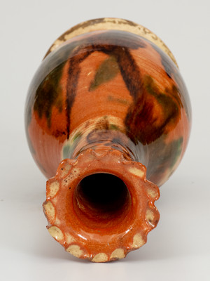 Outstanding attrib. J. Eberly & Co., Strasburg, VA Multi-Glazed Redware Crimped-Rim Vase